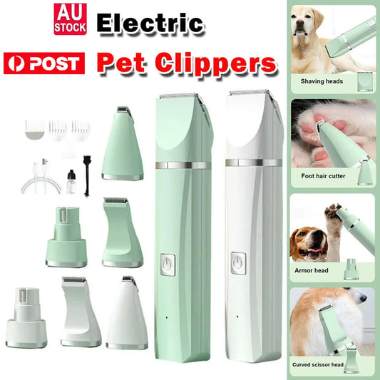 4-in-1 Waterproof Rechargeable Pet Grooming Kit — Cordless Dog & Cat Clippers with Nail Grinder & Detail Trimmer